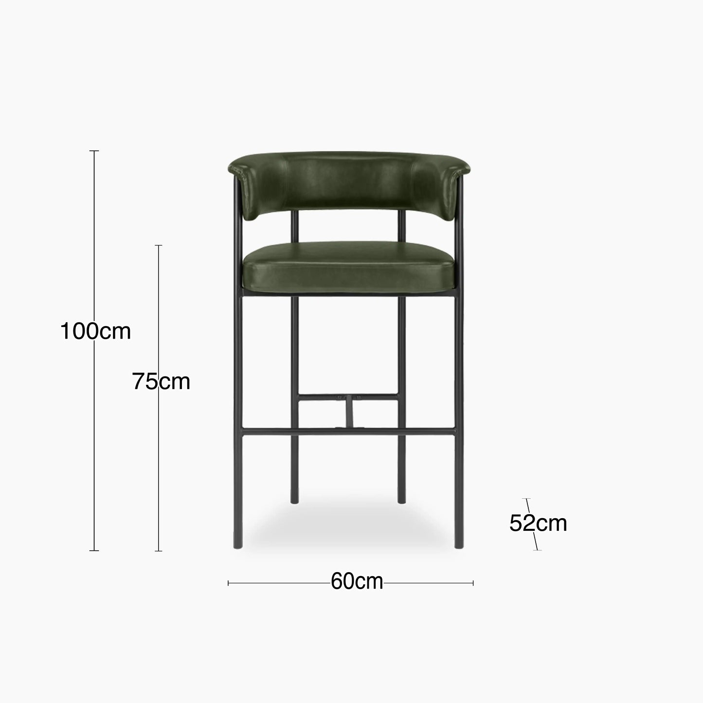 Roane Bar Stool | Vintage Green Faux Leather & Black