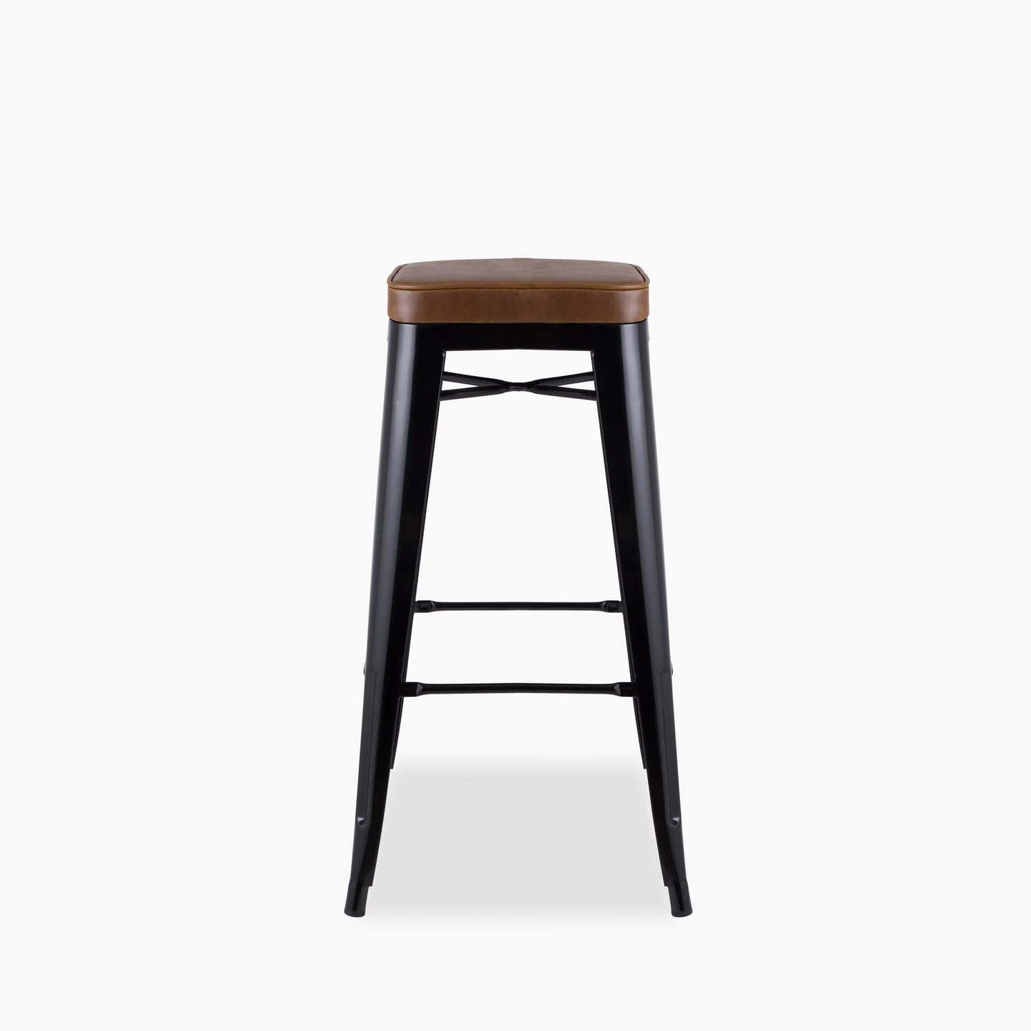 Tolix Style Stackable Bar Stool | Tan Faux Leather & Black
