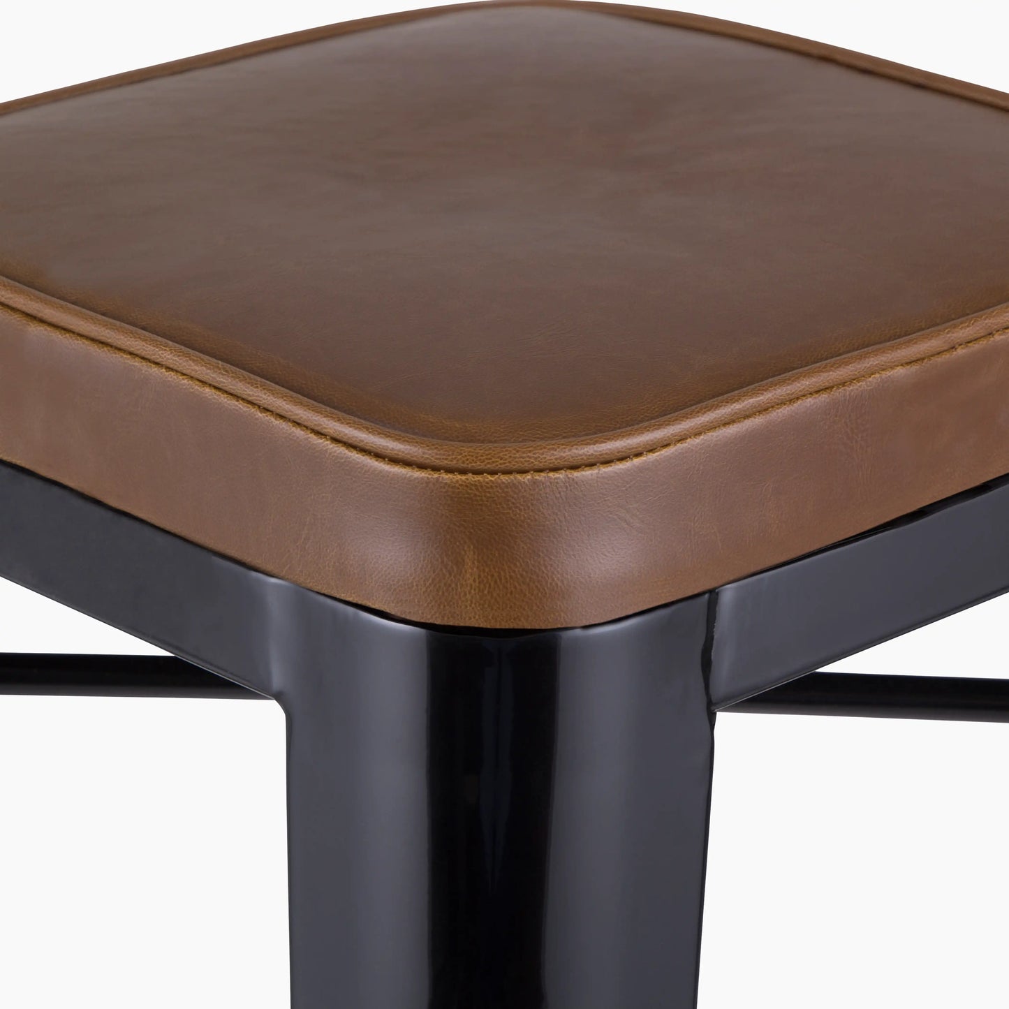 Tolix Style Stackable Bar Stool | Tan Faux Leather & Black
