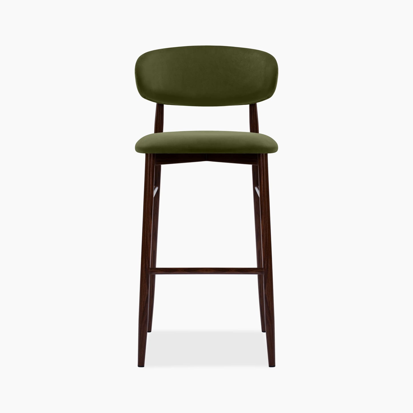 Halston Bar Stool | Olive Green Sustainable Velvet & Walnut