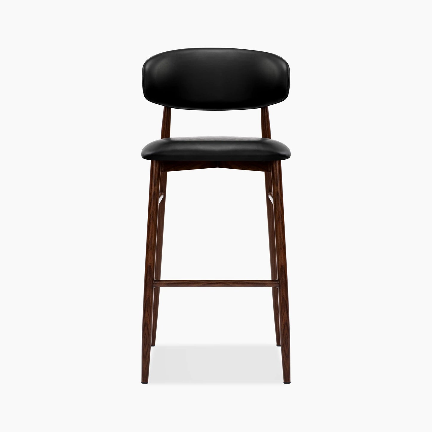 Halston Bar Stool | Vintage Black Faux Leather & Walnut