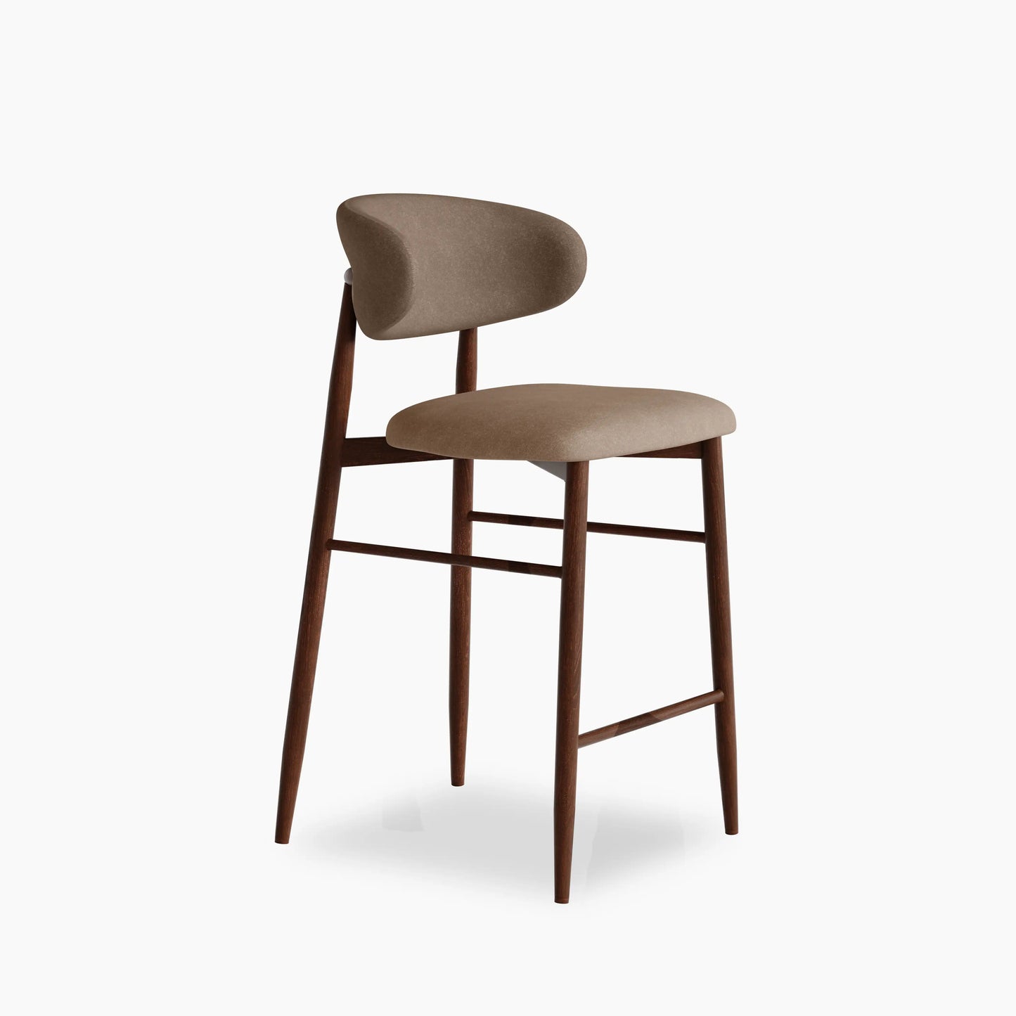 Halston Kitchen Stool | Truffle Brown Sustainable Mohair Velvet & Walnut