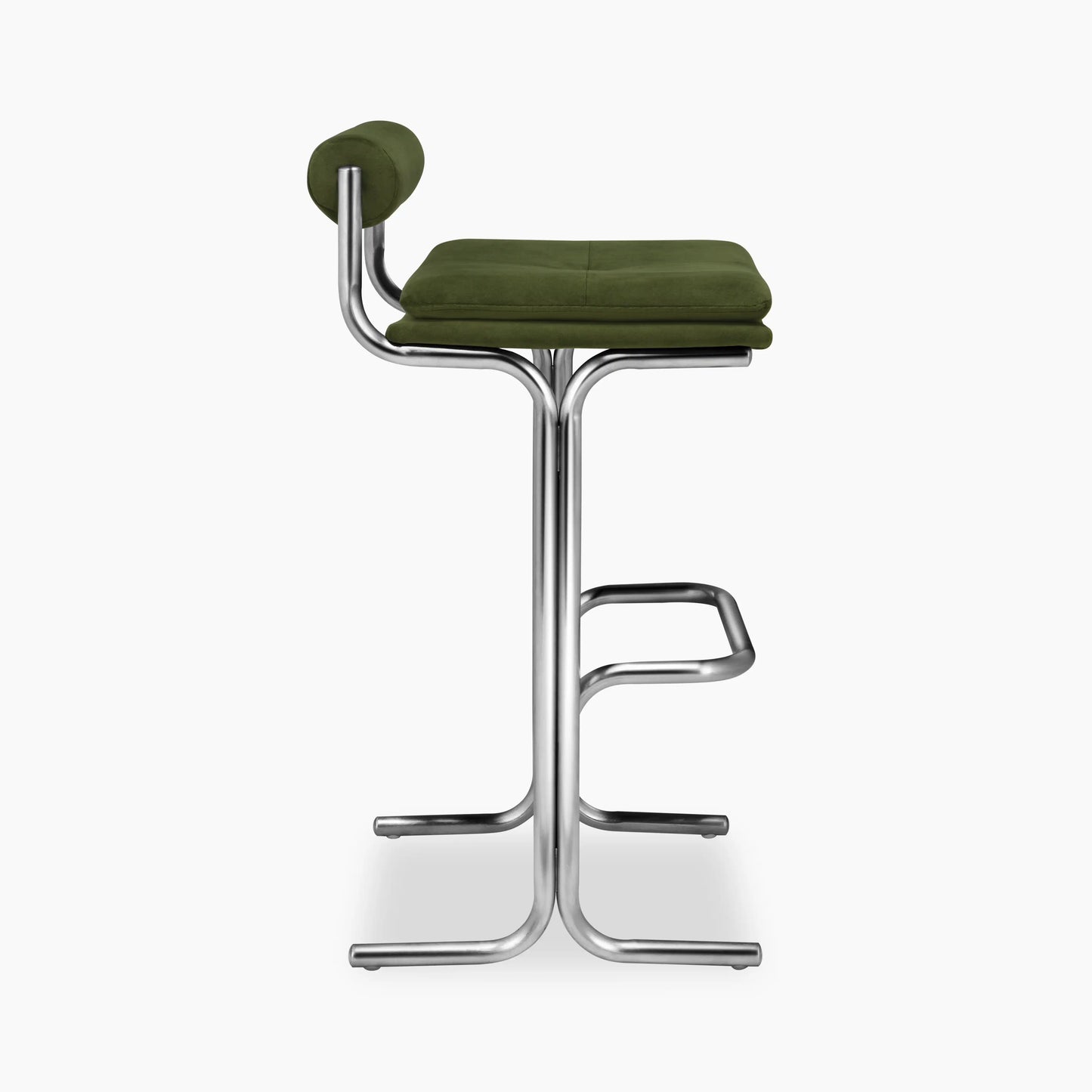 Wilbur Bar Stool | Olive Green Sustainable Velvet & Chrome