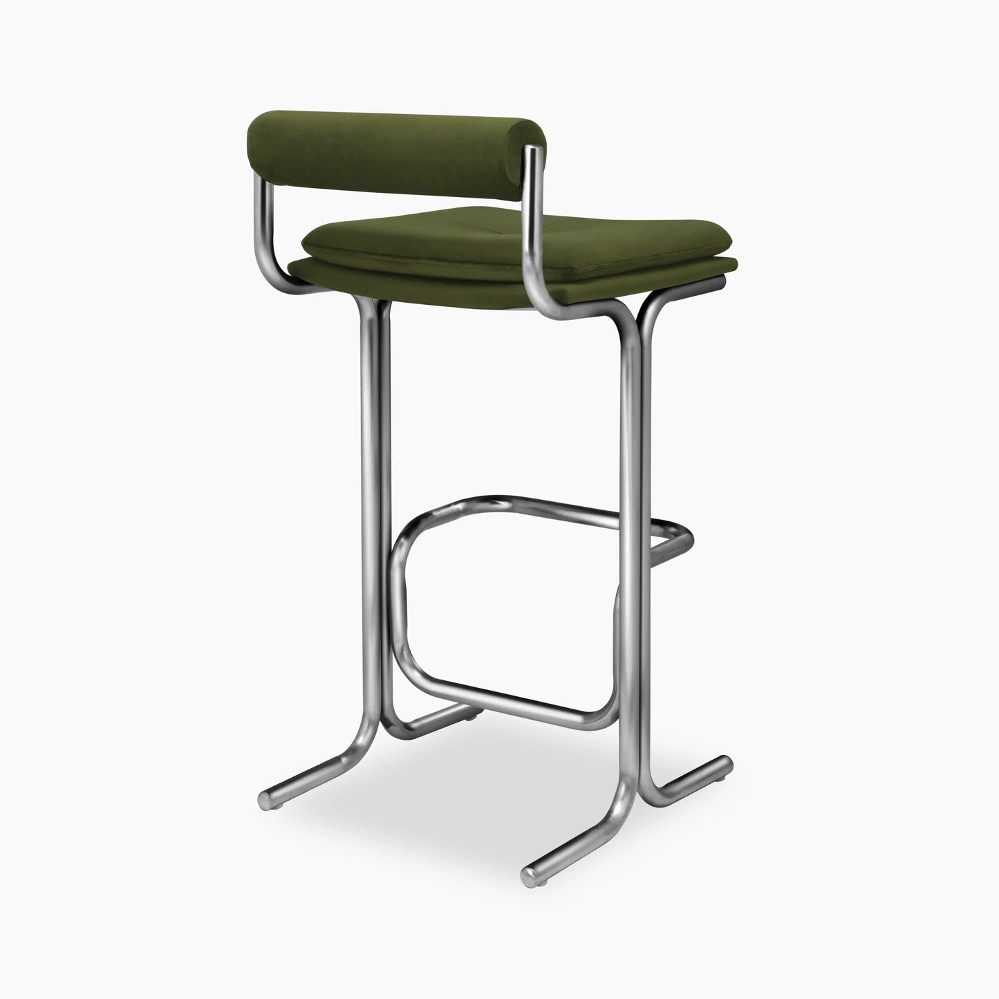 Wilbur Bar Stool | Olive Green Sustainable Velvet & Chrome
