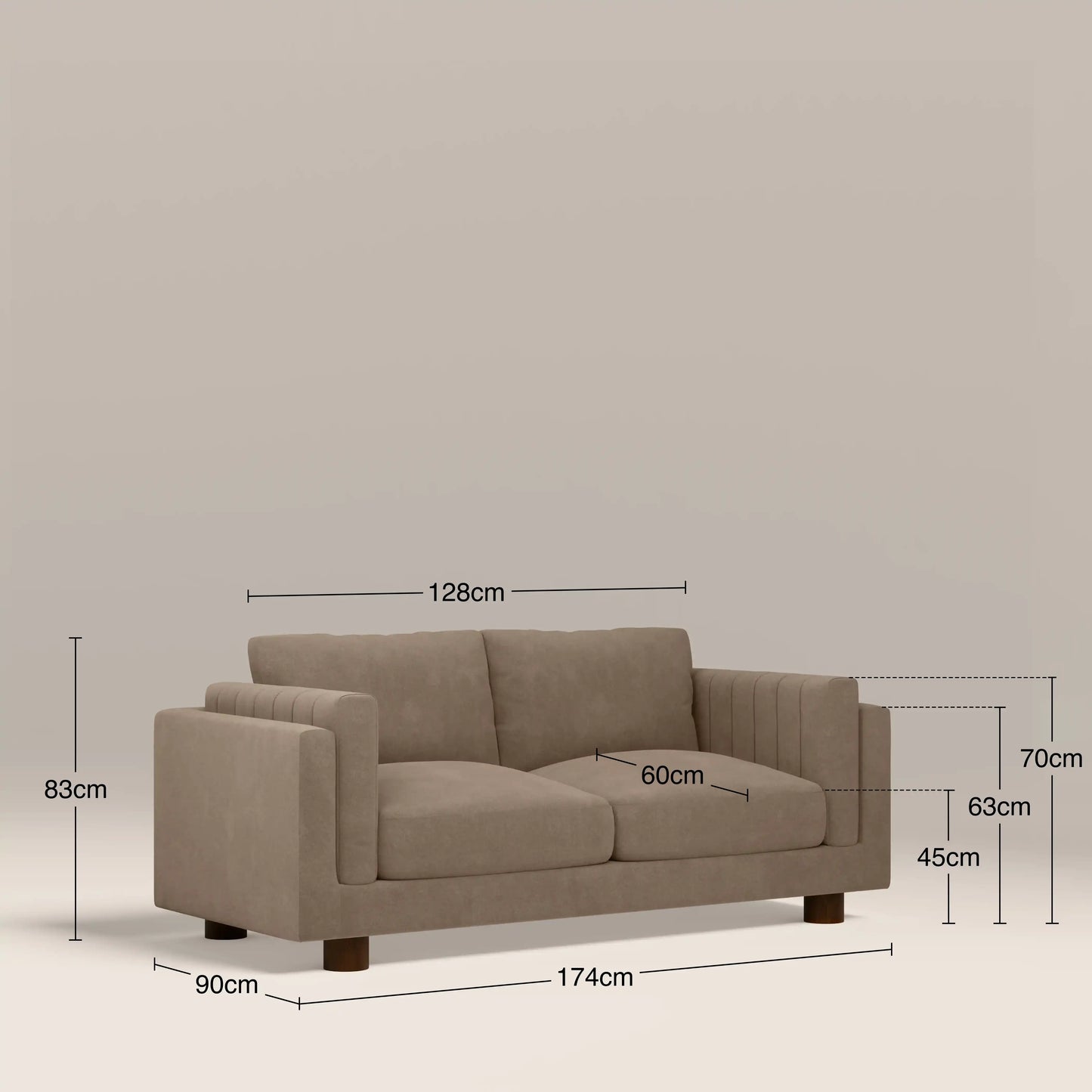 Halton 2 Seater Sofa | Truffle Brown Sustainable Mohair Velvet