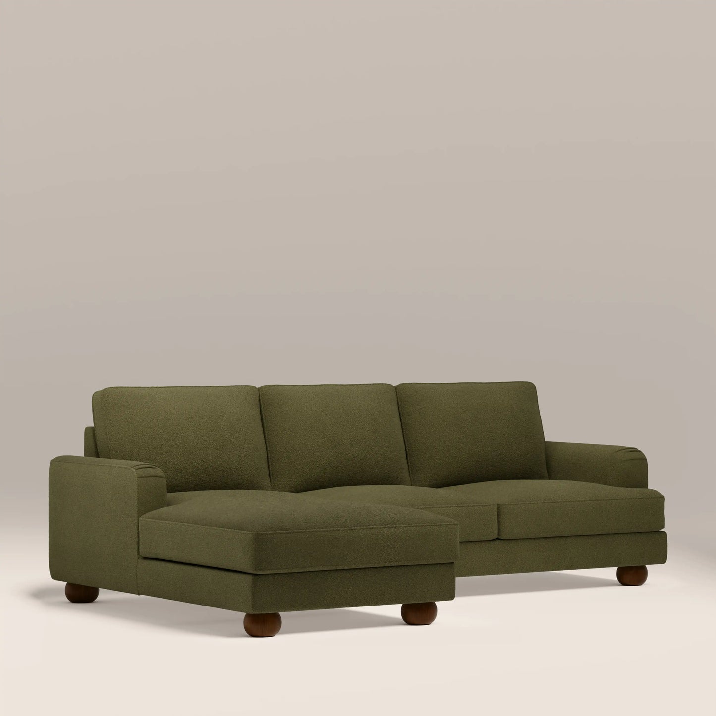 Nola Left Hand Chaise Sofa | Moss Green Boucle