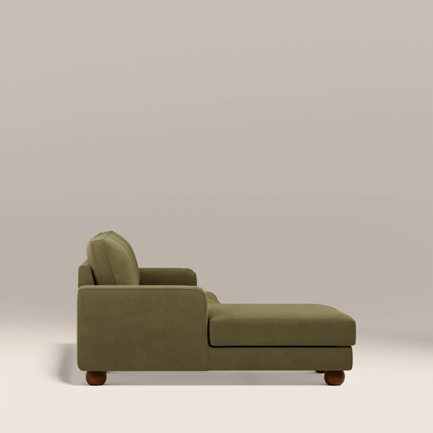 Nola Left Hand Chaise Sofa | Moss Green Sustainable Mohair Velvet