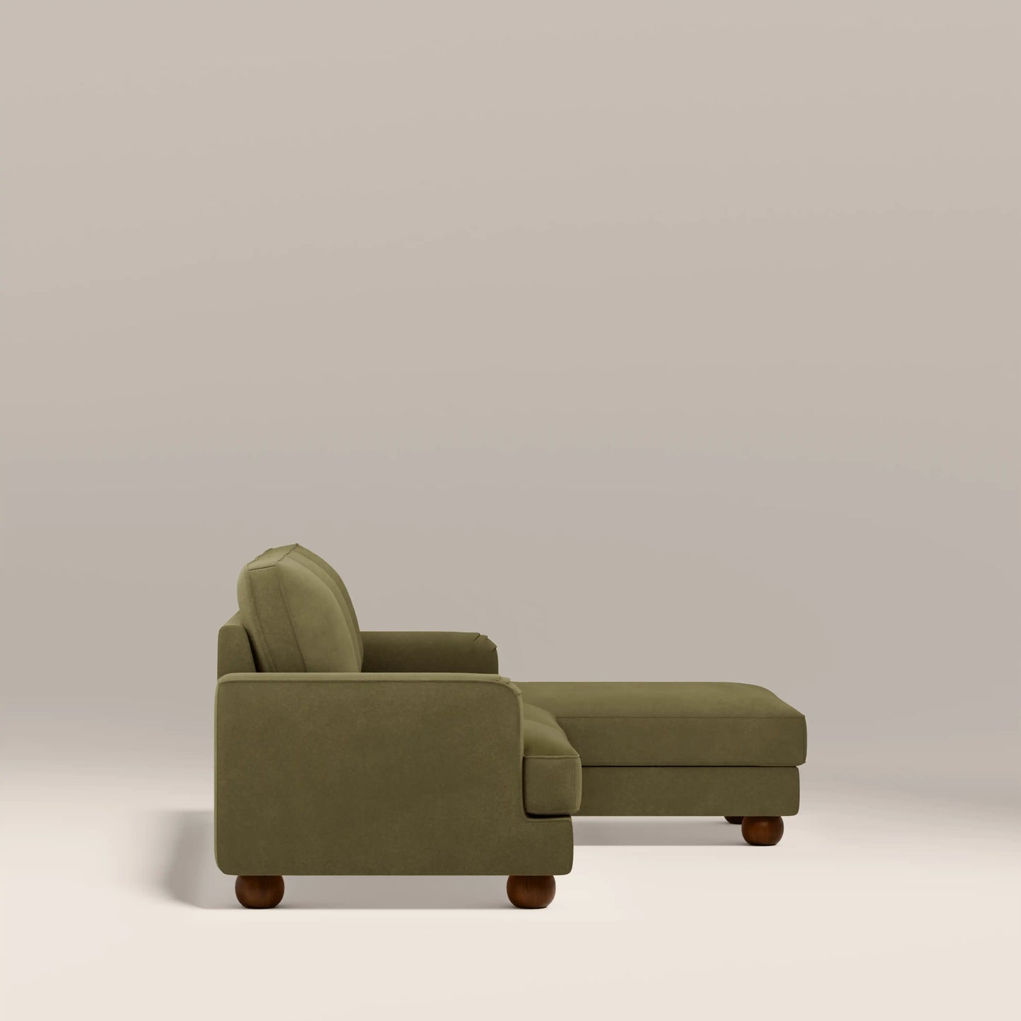 Nola Right Hand Chaise Sofa | Moss Green Sustainable Mohair Velvet