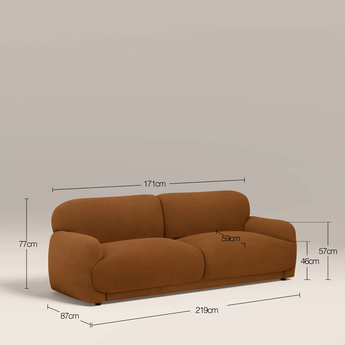 Cloud 3 Seater Sofa | Caramel Brown Sustainable Mohair Velvet