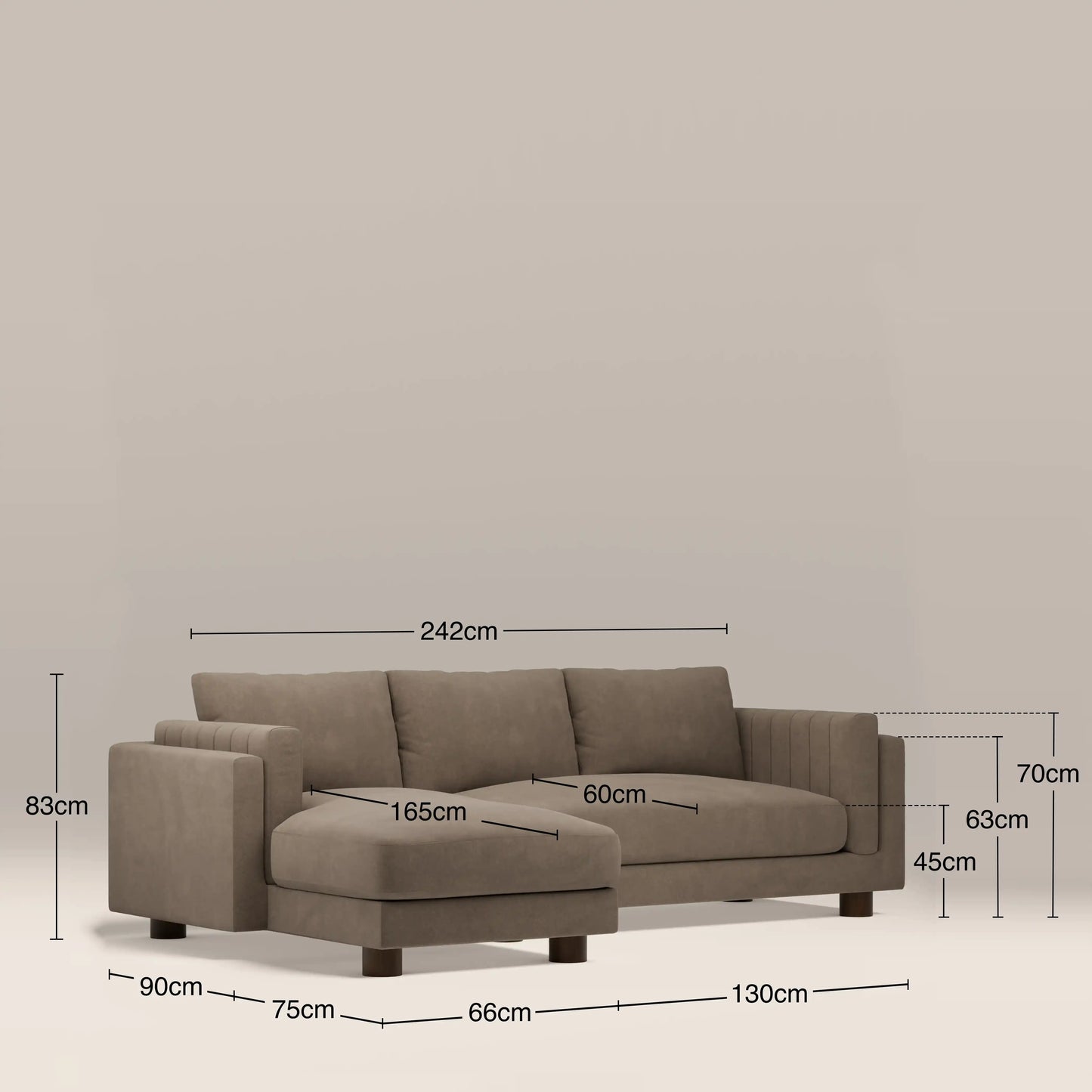 Halton Left Hand Chaise Sofa | Truffle Brown Sustainable Mohair Velvet