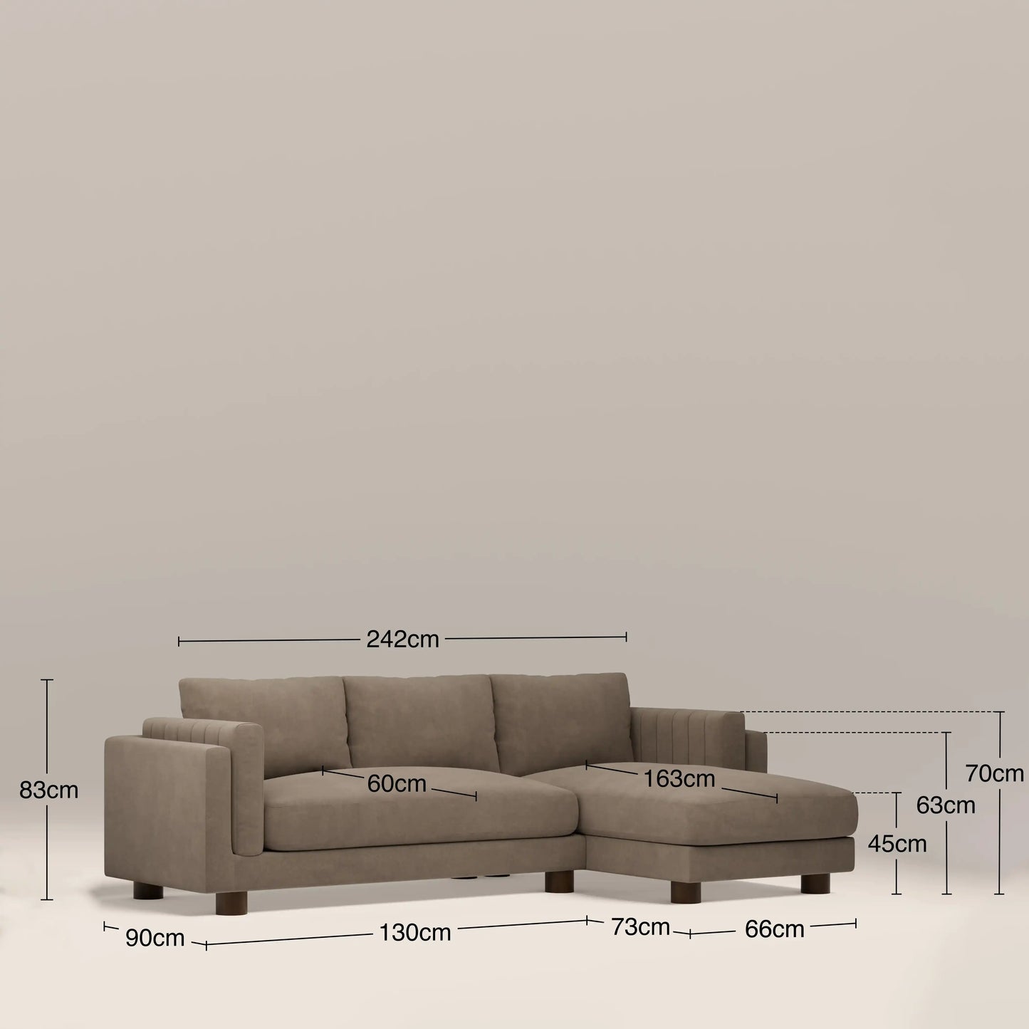 Halton Right Hand Chaise Sofa | Truffle Brown Sustainable Mohair Velvet