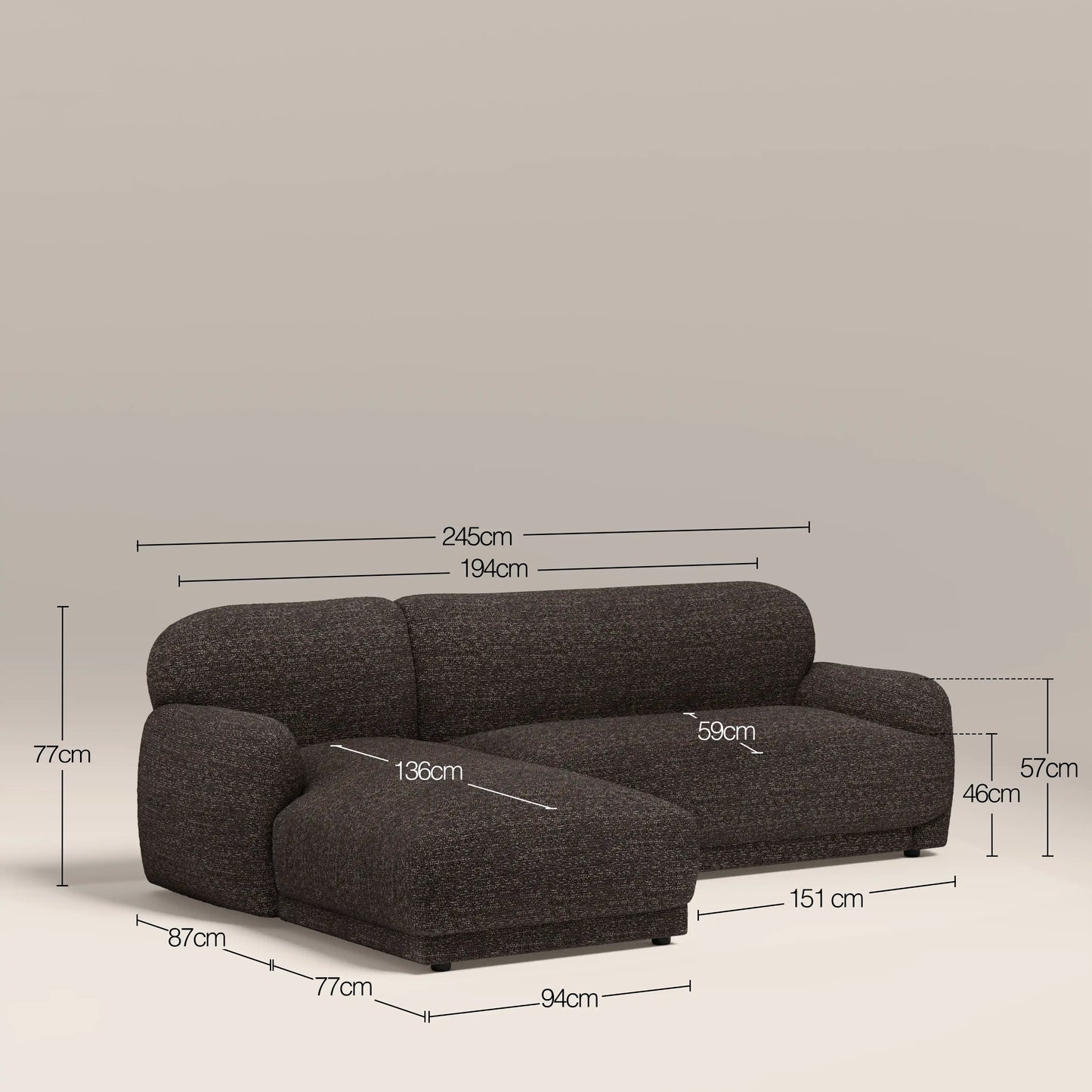 Cloud Left Hand Chaise Sofa | Speckled Espresso Boucle