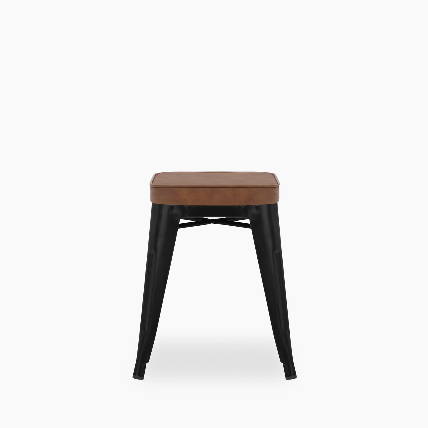 Tolix Style Stackable Low Stool | Tan Faux Leather & Black