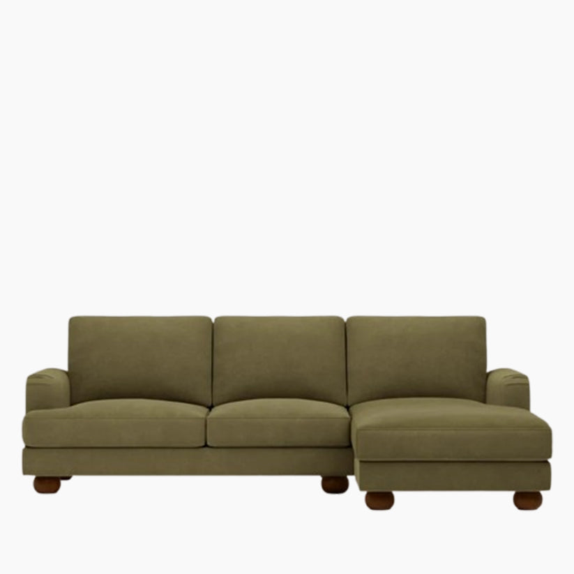 Nola Right Hand Chaise Sofa | Moss Green Sustainable Mohair Velvet