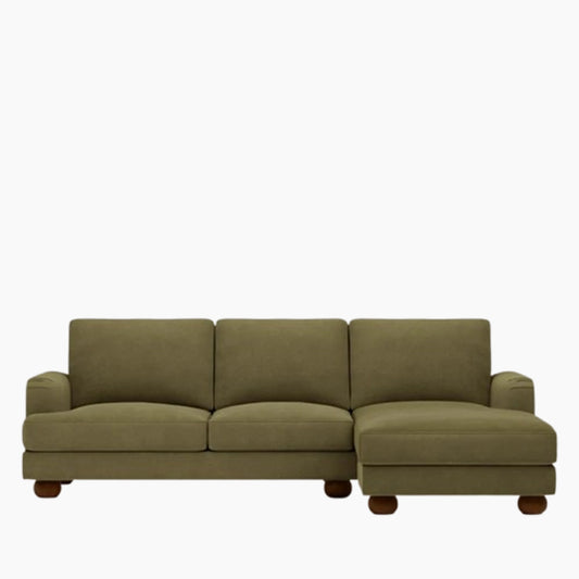 Nola Right Hand Chaise Sofa | Moss Green Sustainable Mohair Velvet