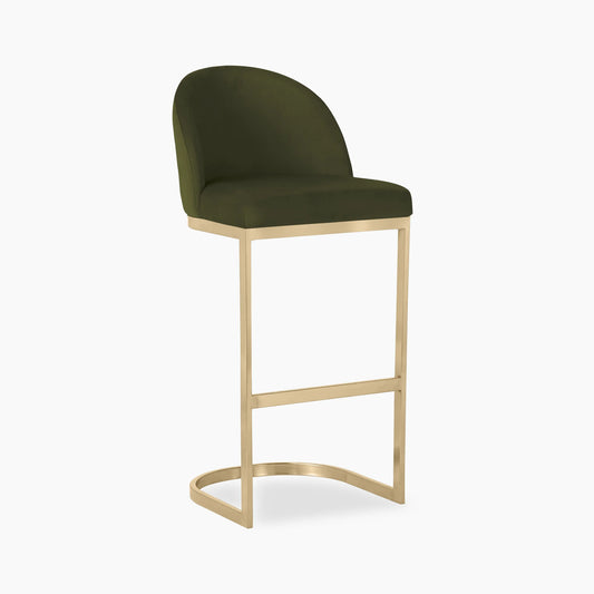 Matteo Bar Stool with Backrest | Olive Green Sustainable Velvet