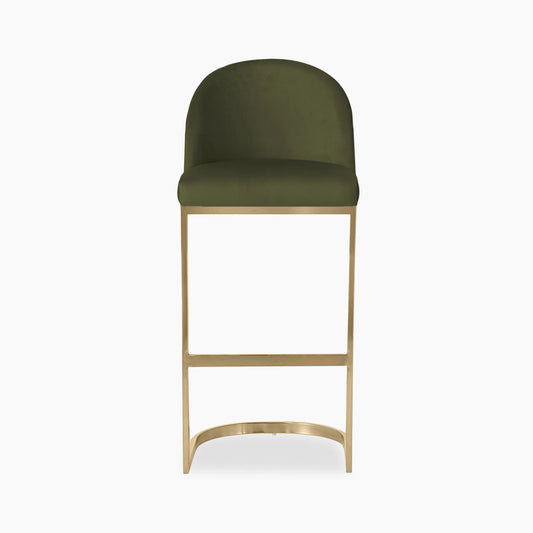 Matteo Bar Stool with Backrest | Olive Green Sustainable Velvet