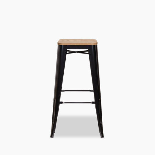 Tolix Style Stackable Bar Stool | Oak & Black
