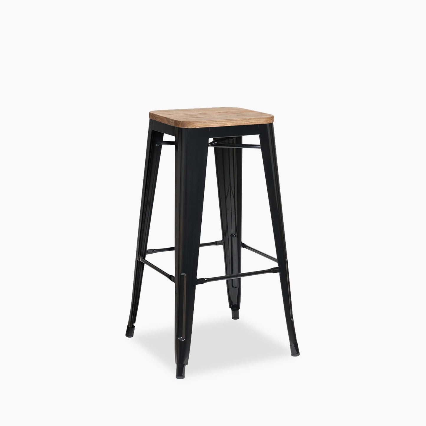 Tolix Style Stackable Bar Stool | Oak & Black