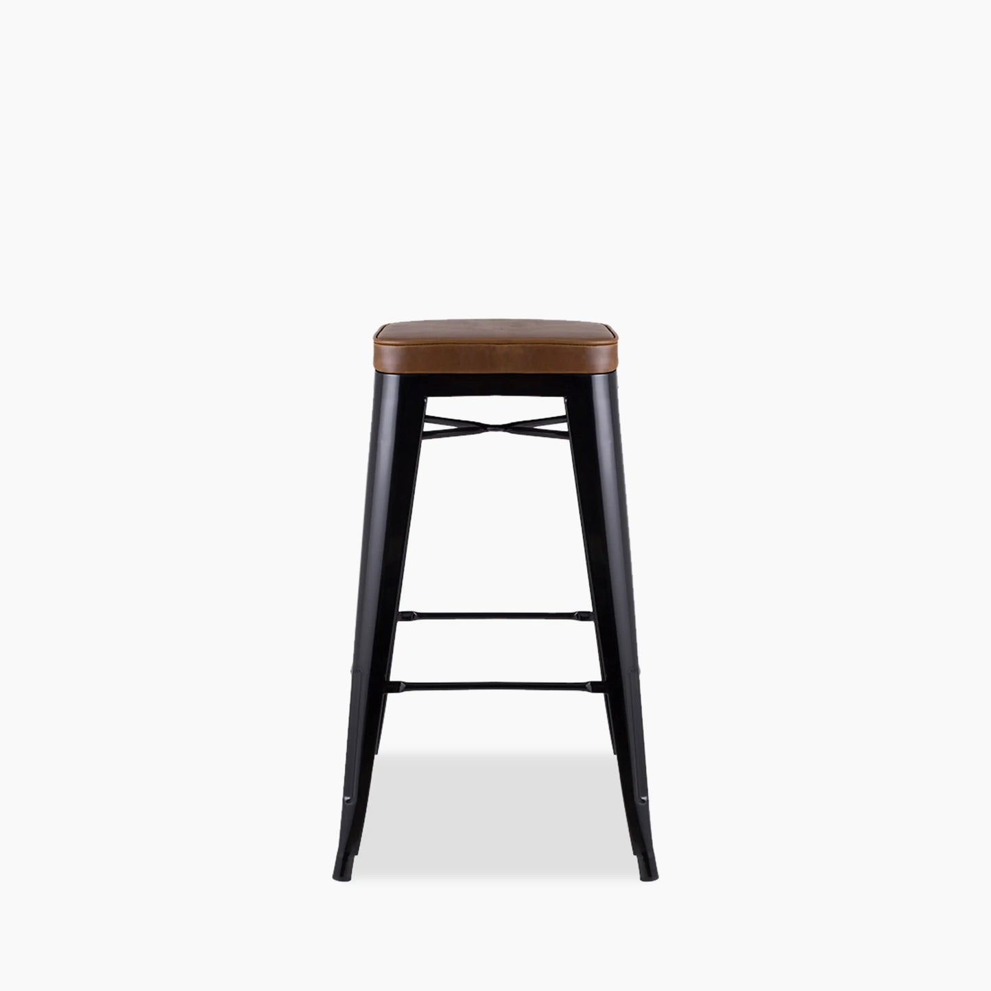 Tolix Style Stackable Kitchen Stool | Tan Faux Leather & Black