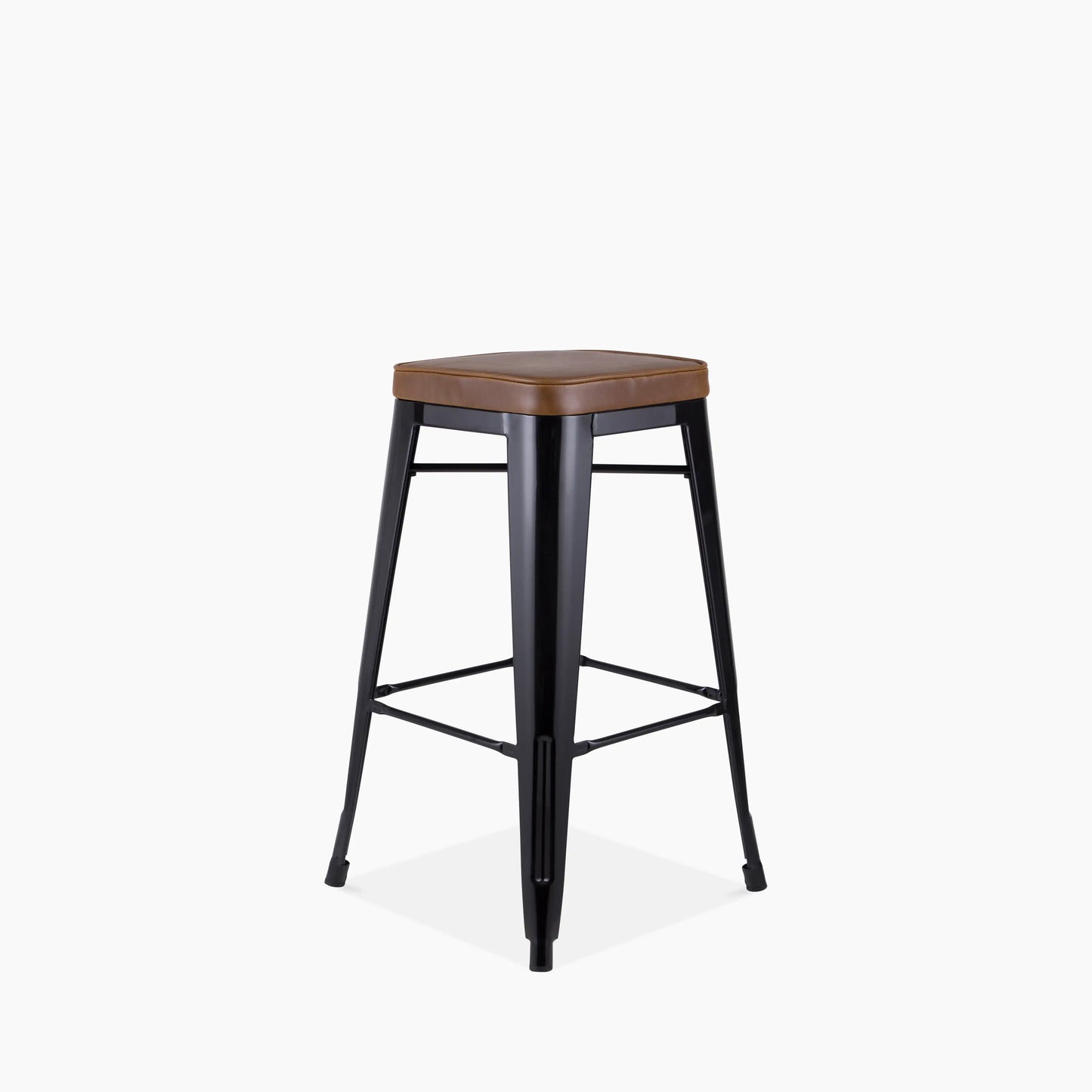 Tolix Style Stackable Kitchen Stool | Tan Faux Leather & Black
