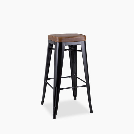 Tolix Style Stackable Bar Stool | Tan Faux Leather & Black