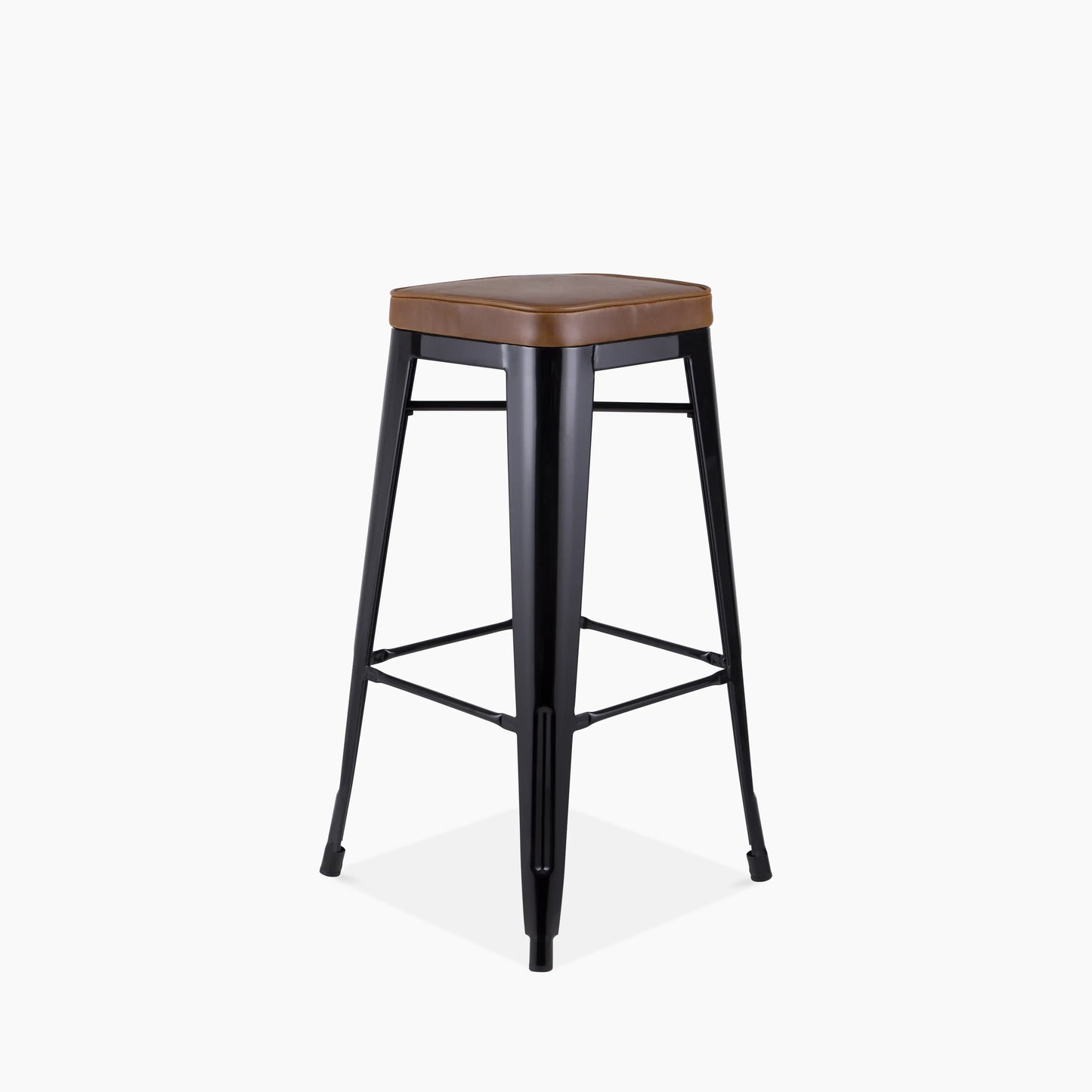 Tolix Style Stackable Bar Stool | Tan Faux Leather & Black