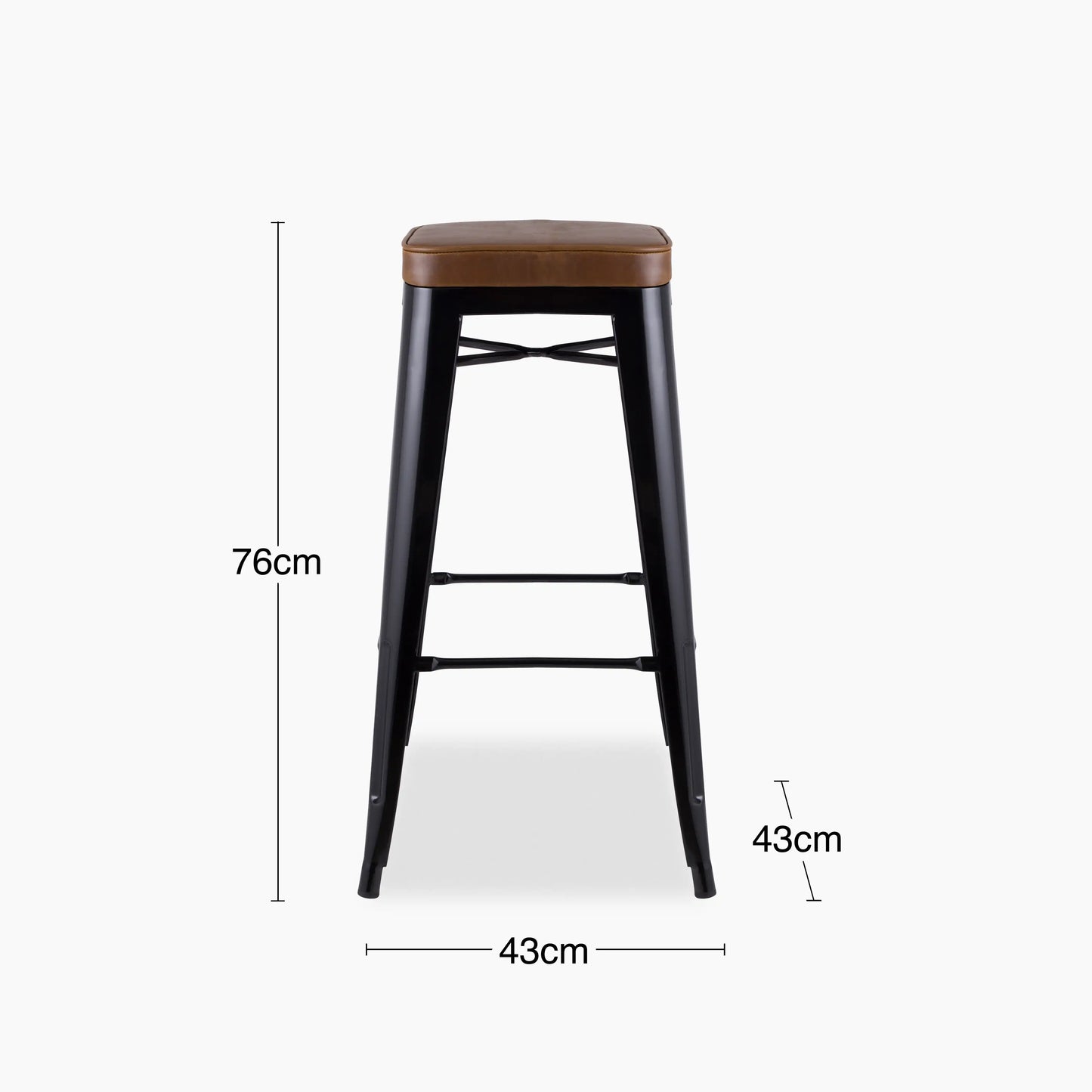 Tolix Style Stackable Bar Stool | Tan Faux Leather & Black