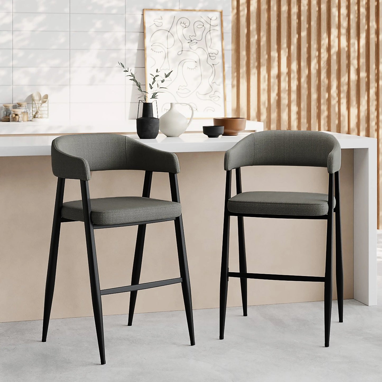 Presley Kitchen Stool | Speckled Grey Sustainable Fabric & Black