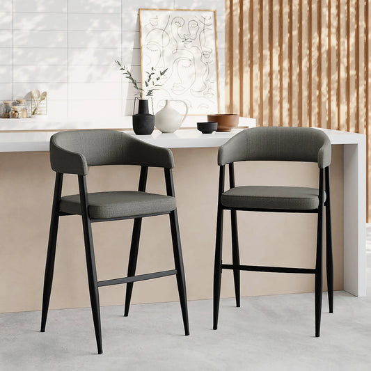 Presley Kitchen Stool | Speckled Grey Sustainable Fabric & Black