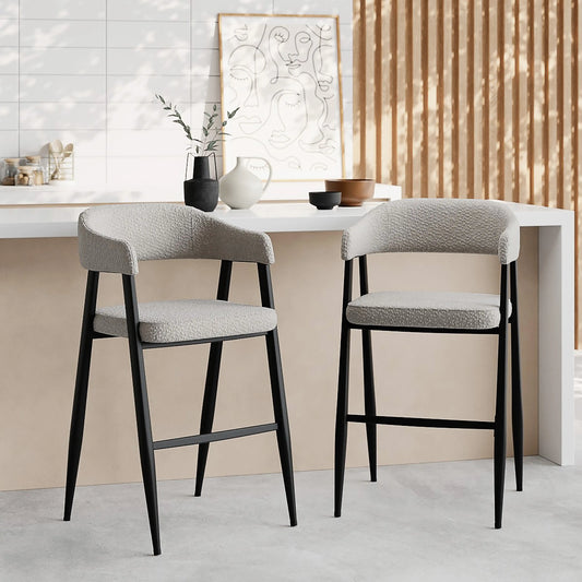 Presley Kitchen Stool | Speckled Stone Sustainable Boucle & Black
