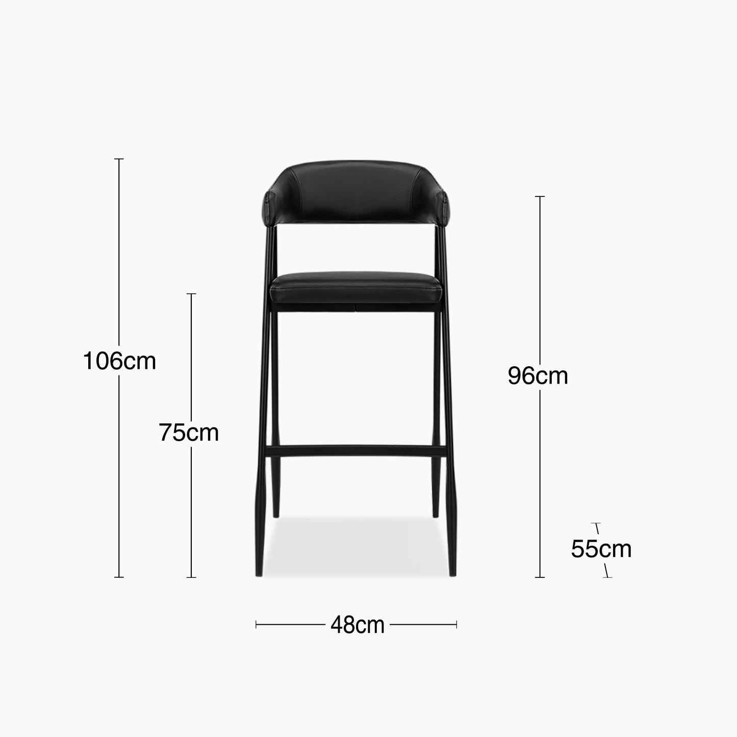 Presley Bar Stool | Vintage Black Faux Leather & Black