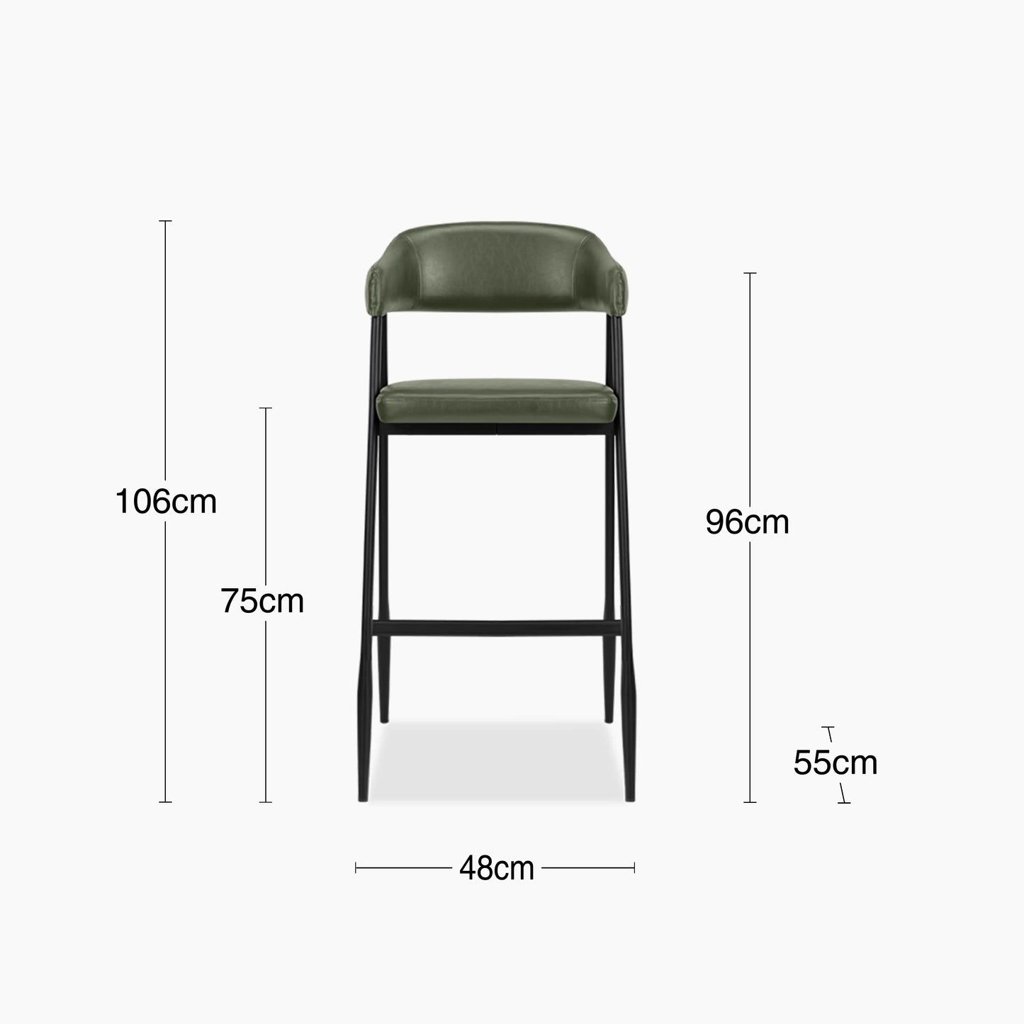 Presley Bar Stool | Vintage Green Faux Leather & Black