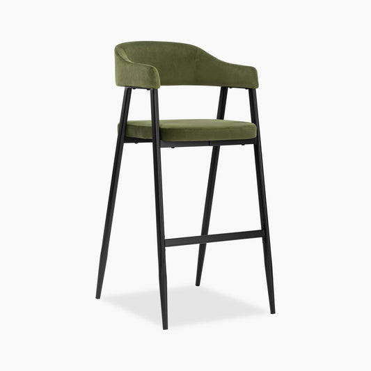Presley Bar Stool | Olive Green Sustainable Velvet & Black