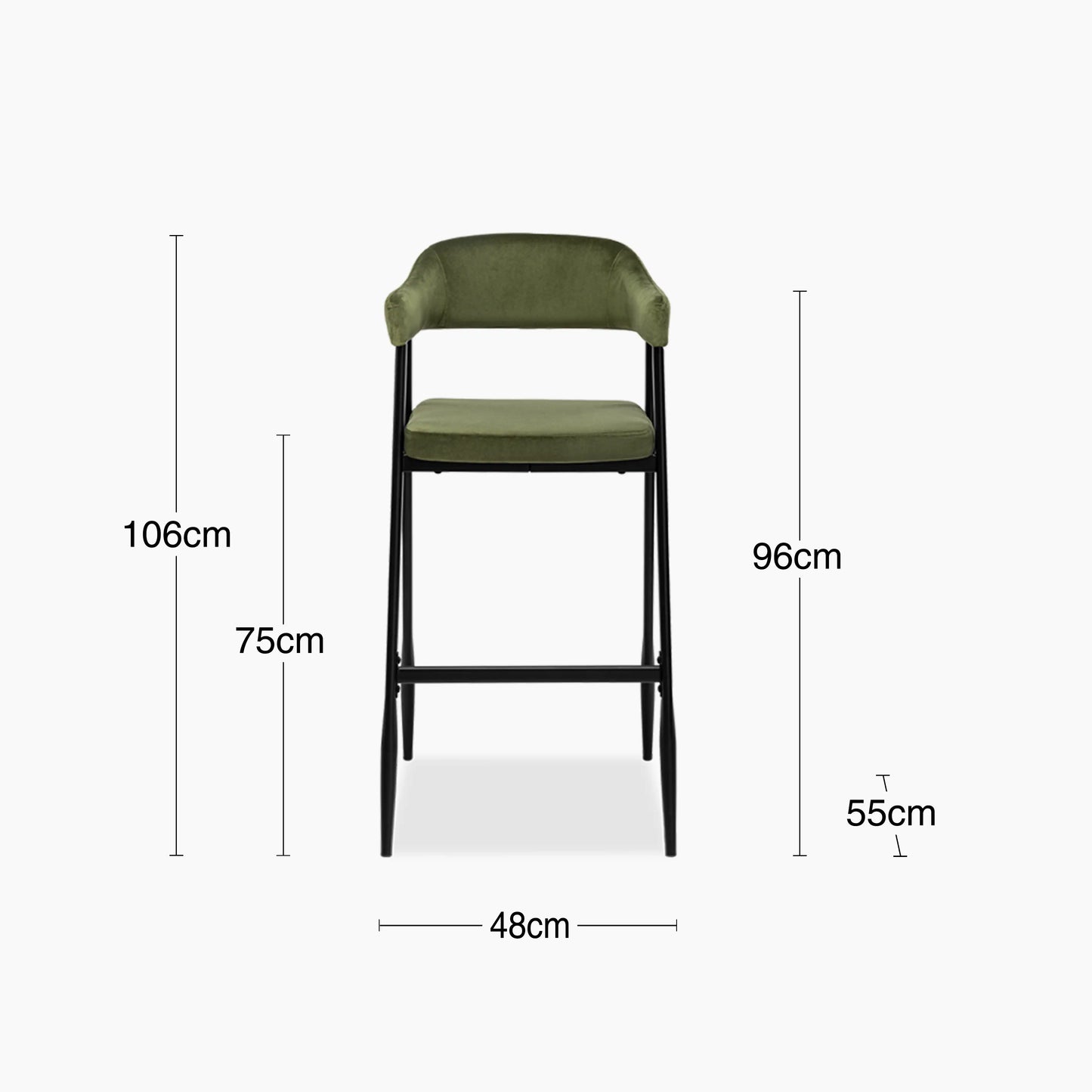Presley Bar Stool | Olive Green Sustainable Velvet & Black