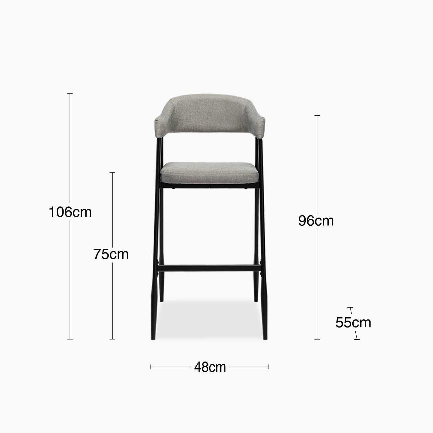 Presley Bar Stool | Speckled Grey Sustainable Fabric & Black