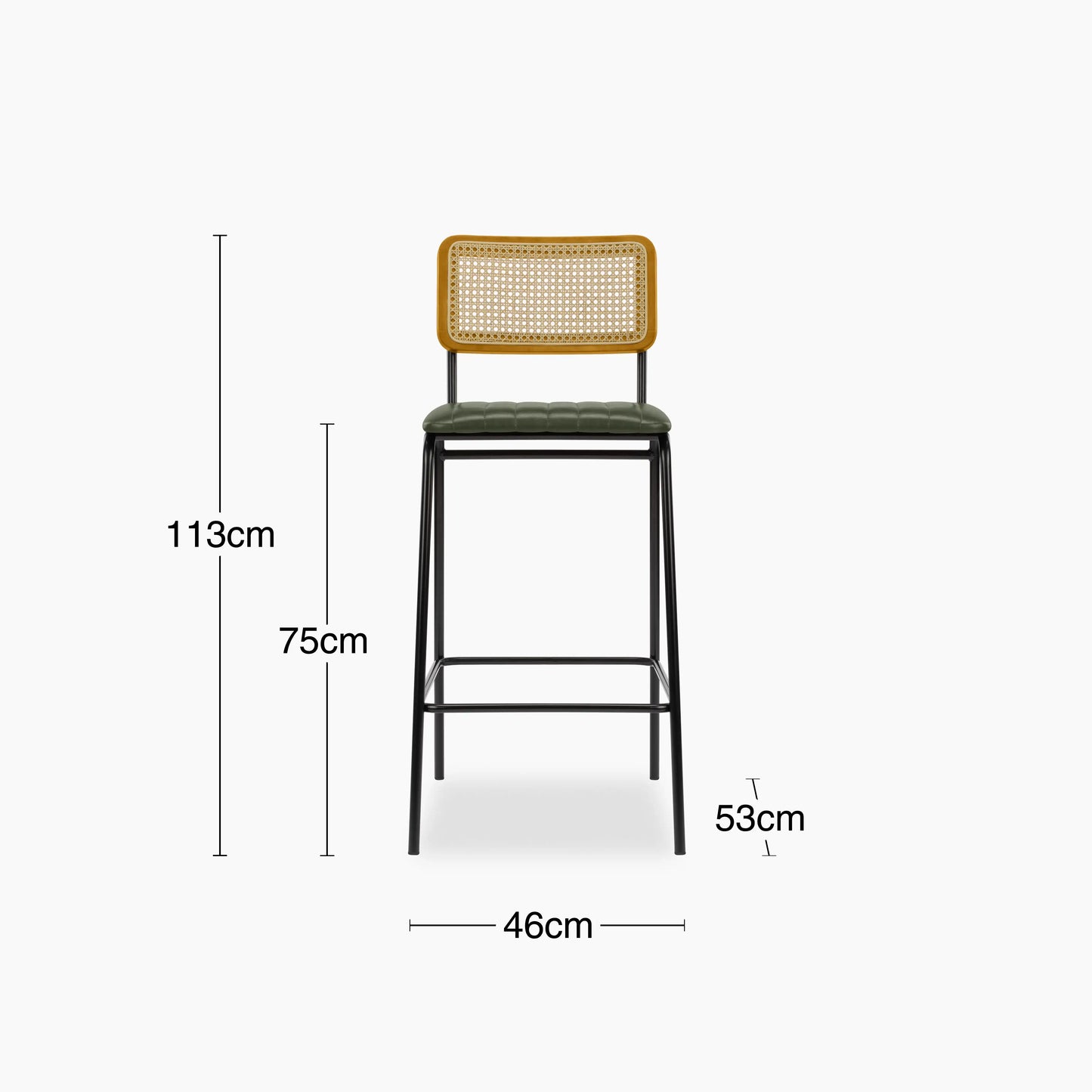 Willis Bar Stool | Vintage Green Faux Leather & Black
