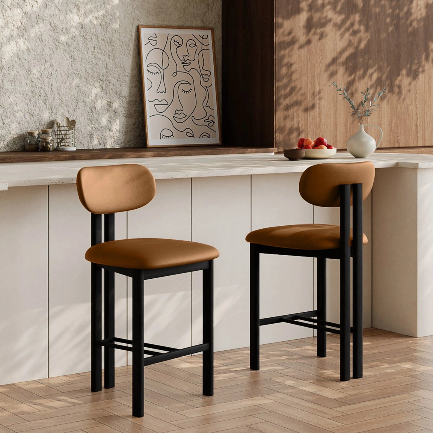 Arbor Kitchen Stool | Tuscan Tan Faux Leather & Black