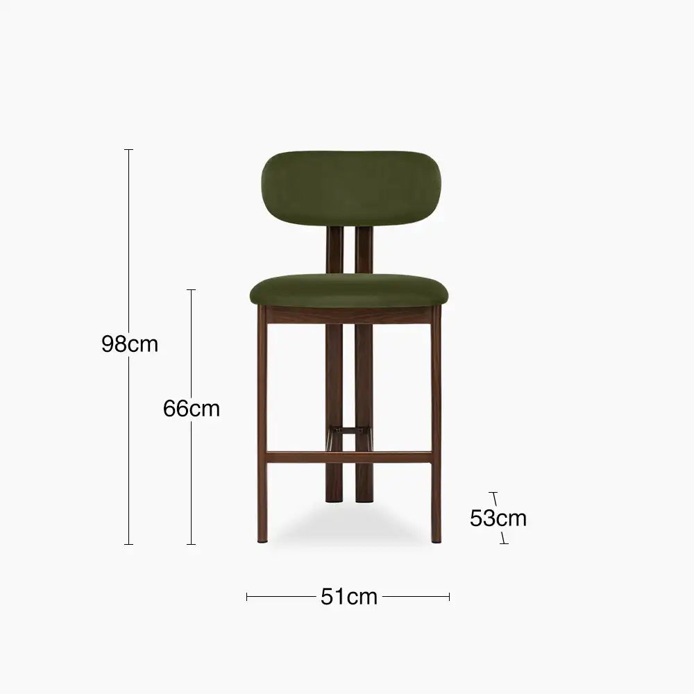 Arbor Kitchen Stool | Olive Green Sustainable Velvet & Walnut