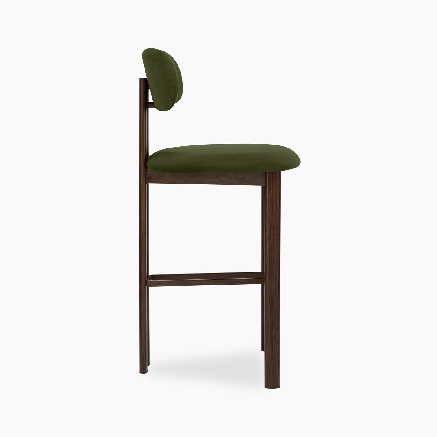 Arbor Bar Stool | Olive Green Sustainable Velvet & Walnut