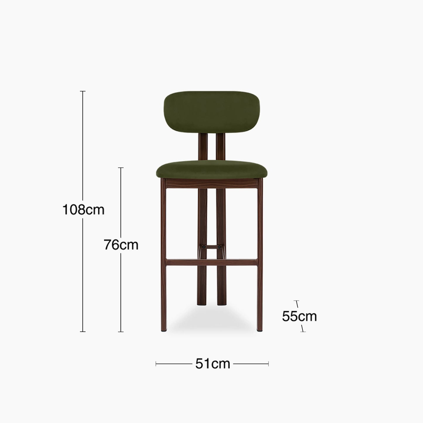 Arbor Bar Stool | Olive Green Sustainable Velvet & Walnut