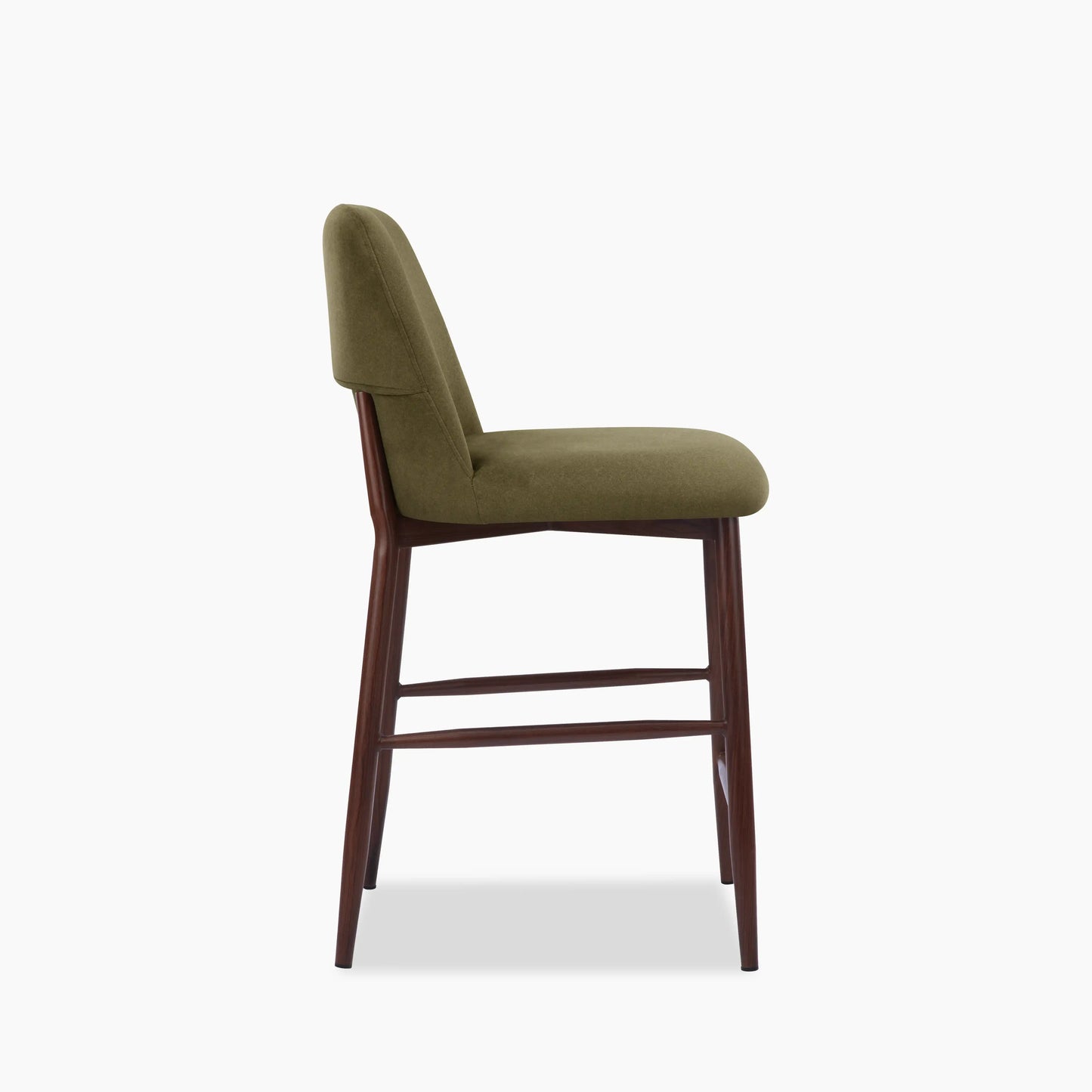 Amari Kitchen Stool | Moss Green Sustainable Mohair Velvet & Walnut