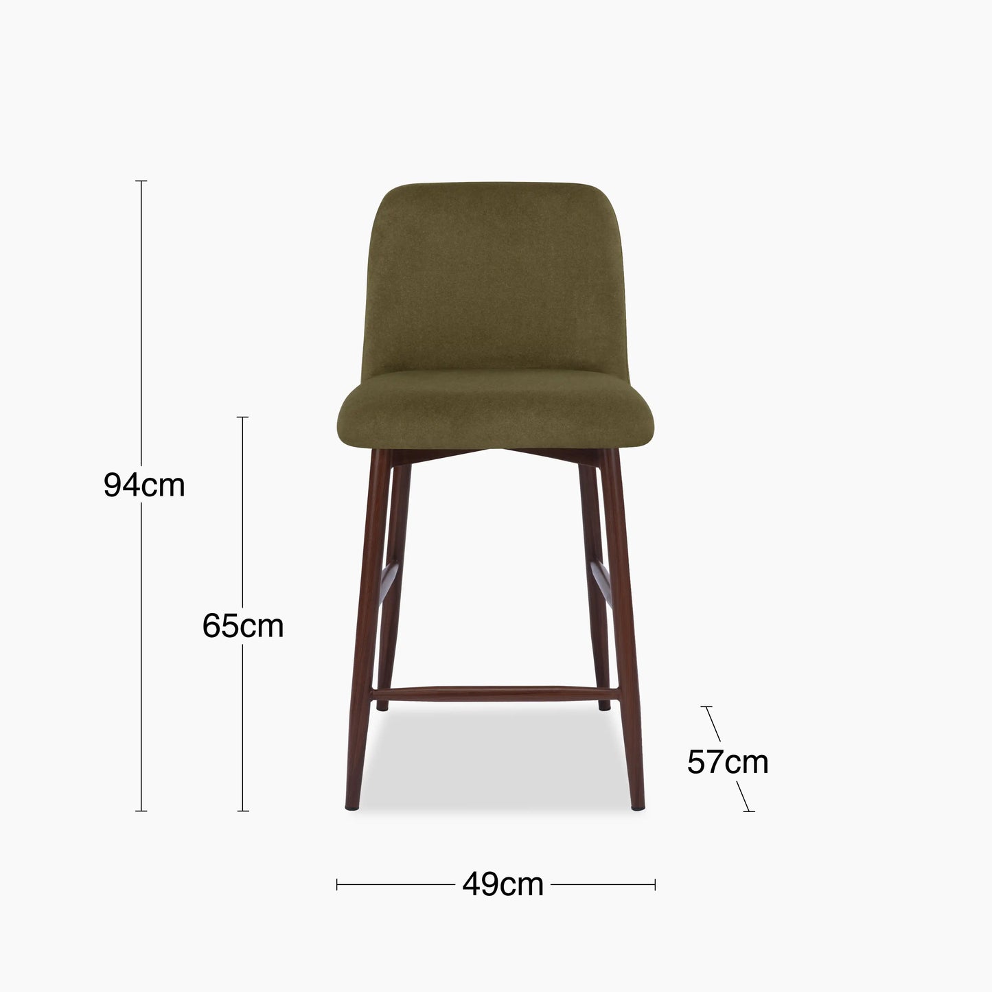 Amari Kitchen Stool | Moss Green Sustainable Mohair Velvet & Walnut