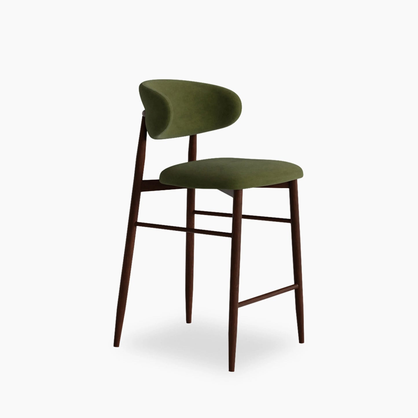 Halston Kitchen Stool | Olive Green Sustainable Velvet & Walnut
