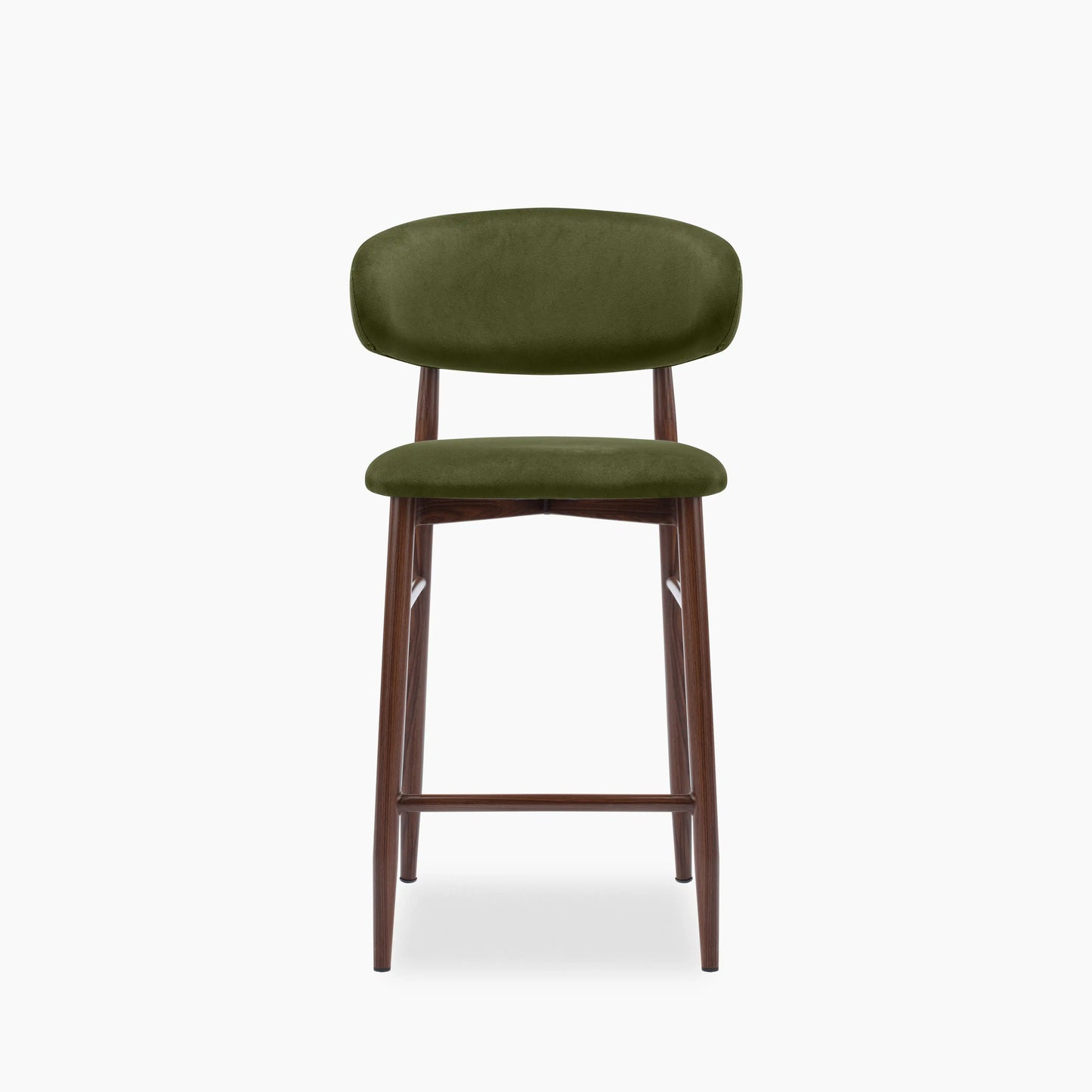 Halston Kitchen Stool | Olive Green Sustainable Velvet & Walnut