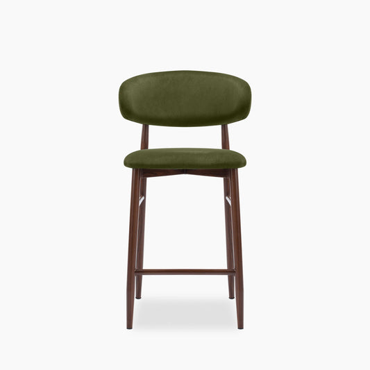 Halston Kitchen Stool | Olive Green Sustainable Velvet & Walnut