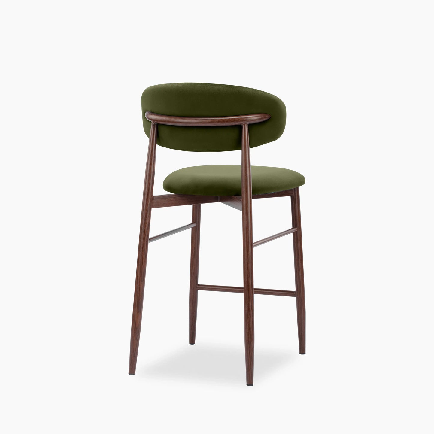 Halston Kitchen Stool | Olive Green Sustainable Velvet & Walnut