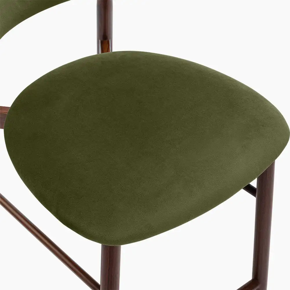Halston Kitchen Stool | Olive Green Sustainable Velvet & Walnut