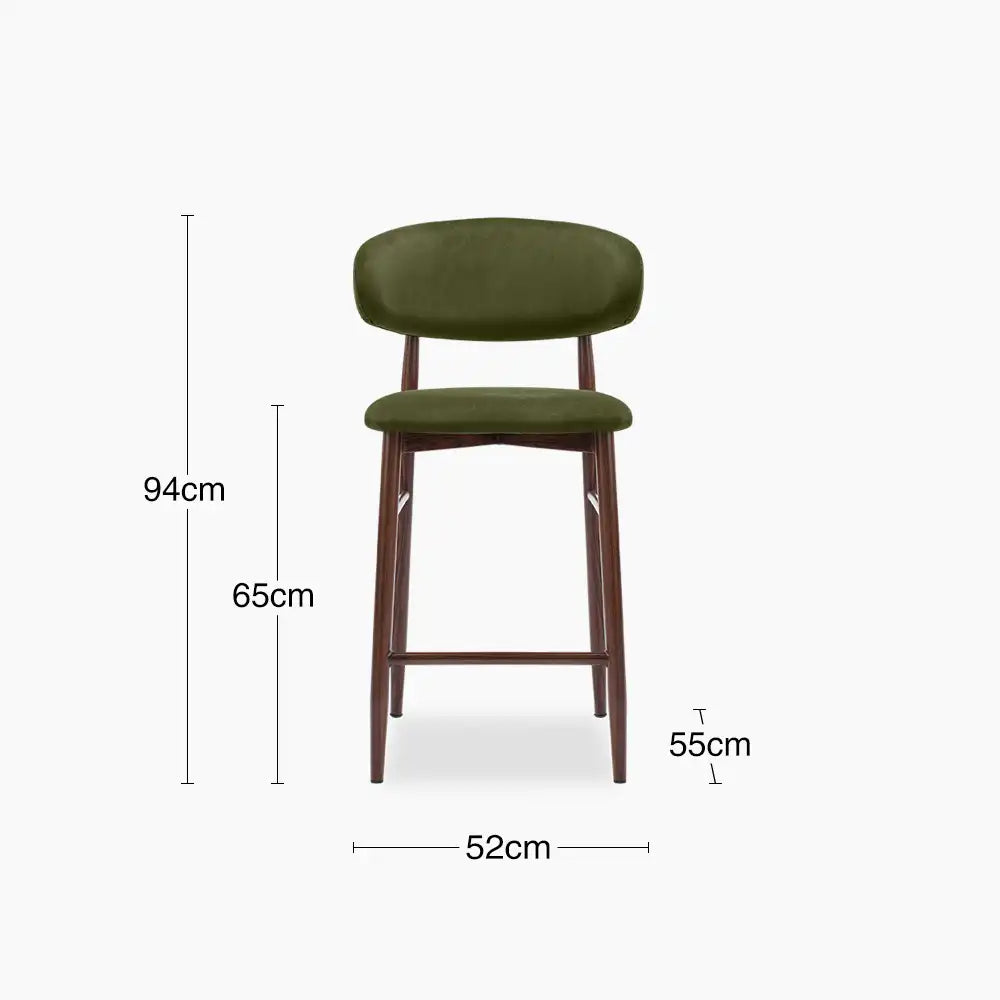 Halston Kitchen Stool | Olive Green Sustainable Velvet & Walnut