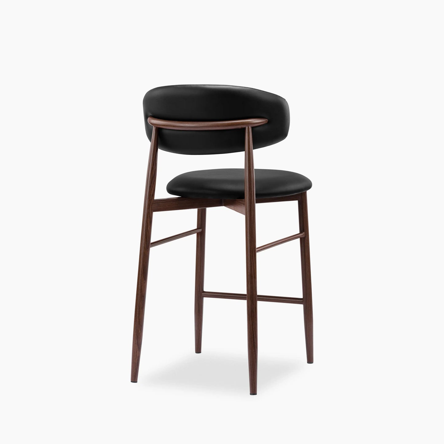Halston Kitchen Stool | Vintage Black Faux Leather & Walnut